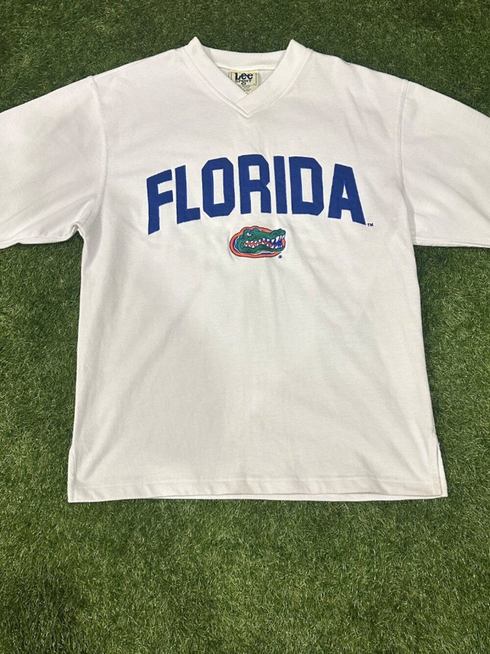 Vintage 90s Florida Gators Short Sleeve Sweatshirt Mens M White Lee Sport V Neck